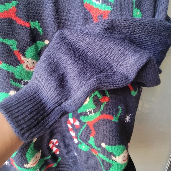 Christmas Knitted Sweater Navy Blue Funny Ugly Light Up Elves Candy Cane Large - Picture 7 of 11